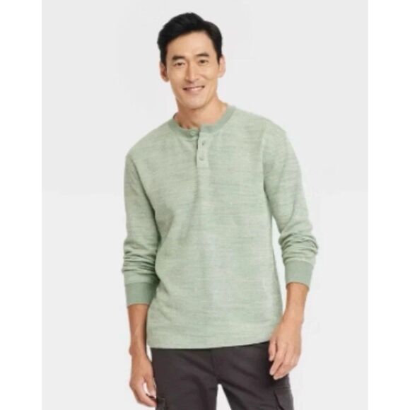 NWT Goodfellow & Co Men's Medium Sage Green Long Sleeve Textured Henley. NWT - Picture 1 of 8